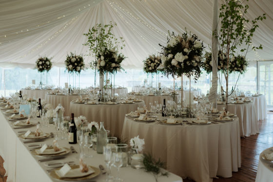 Neutral styling for wedding meal by White Heather Wedding & Event Planning Services